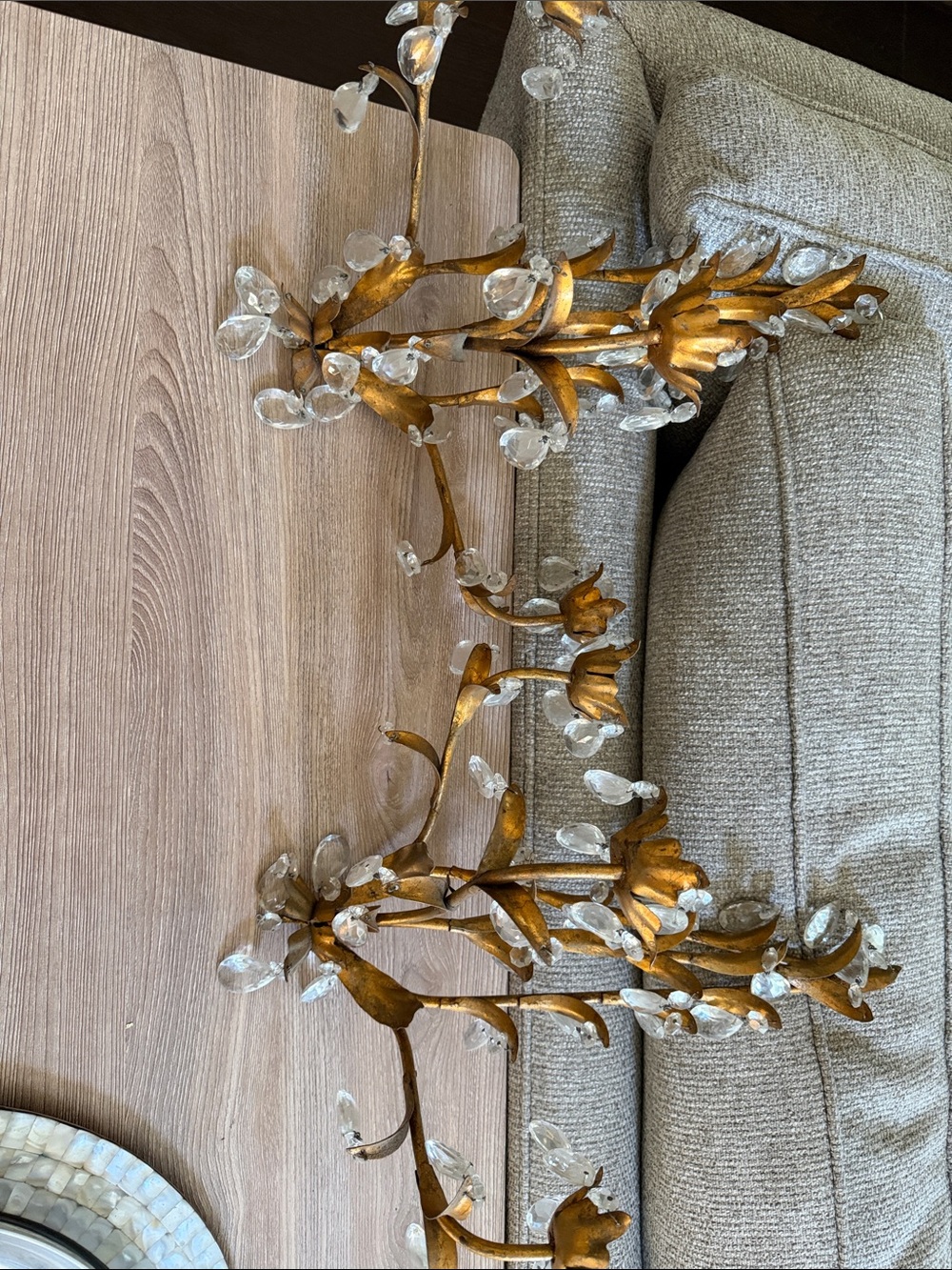 Vintage Gold leaf  Floral Crystal Drop Wall Sconces
